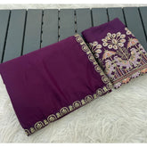 { "alt_text": "Purple art silk embroidered saree with unstitched blouse, 5.5m, ethnic wear fashion" }