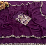 Women's Art Silk Embroidered Saree With Unstitched Blouse 5.5Mtr (Purple)