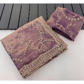 { "alt_text": "Lavender silk embellished saree with unstitched blouse, 5.5Mtr, traditional Indian ethnic wear" }