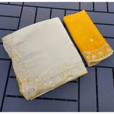 { "alt_text": "Beige georgette saree with star embellishment, unstitched blouse, 5.5Mtr ethnic wear for women" }