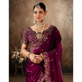 Women's Silk Embroidered Saree With Unstitched Blouse 5.5Mtr (Wine)