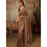 Women's Viscose Silk Embroidered Saree With Unstitched Blouse 5.5Mtr (Brown)