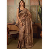 Women's Viscose Silk Embroidered Saree With Unstitched Blouse 5.5Mtr (Brown)