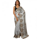 Women's Viscose Silk Embroidered Saree With Unstitched Blouse 5.5Mtr (Grey)
