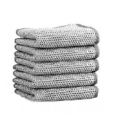 { "alt_text": "Silver stainless steel dishwash scrub, pack of 5, scratch-friendly dish cleaning tool for kitchen use" }