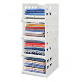 { "alt_text": "White plastic foldable stackable storage organizer for closet organization, easy to store household items" }