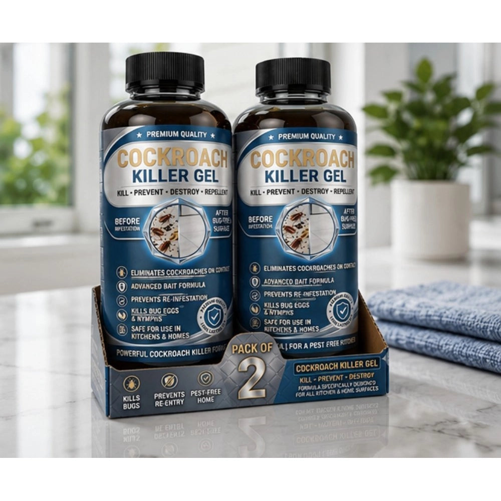 { "alt_text": "Yellow gel cockroach killer bottles, 100 ML, pack of 2, fresh fruit scent, pest control gel" }