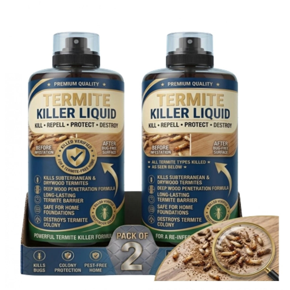 { "alt_text": "Liquid termite killer spray bottles, 100 ML, pack of 2, fresh fruit scent, pest control solution" }