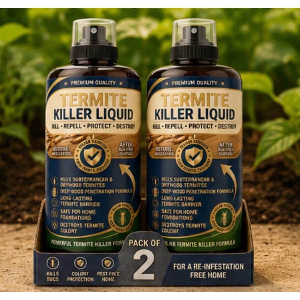 { "alt_text": "Liquid termite killer spray bottles, 100 ML, pack of 2, fresh fruit scent, pest control solution" }