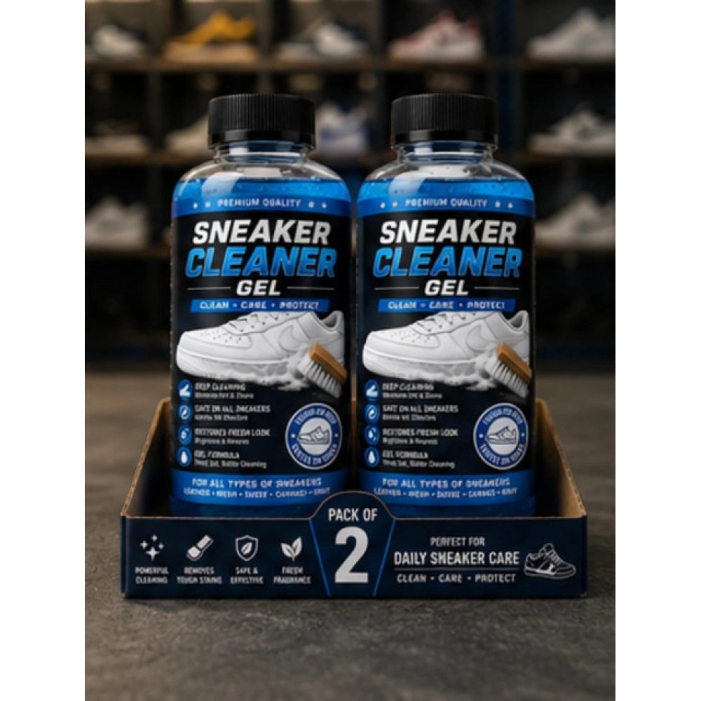 { "alt_text": "Clear gel sneaker cleaner gel bottles, 100 ML, pack of 2, for maintaining shoe appearance and fresh fruit fragrance" }
