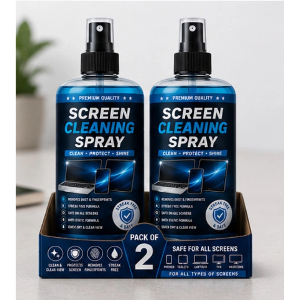 { "alt_text": "Clear spray bottle screen cleaning liquid kit, 100 ML, for electronics, removing fingerprints and dirt" }