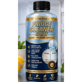 { "alt_text": "Clear liquid fridge cleaner bottles, 100 ML, pack of 2, fresh fruit scent, refrigerator interior cleaning spray" }