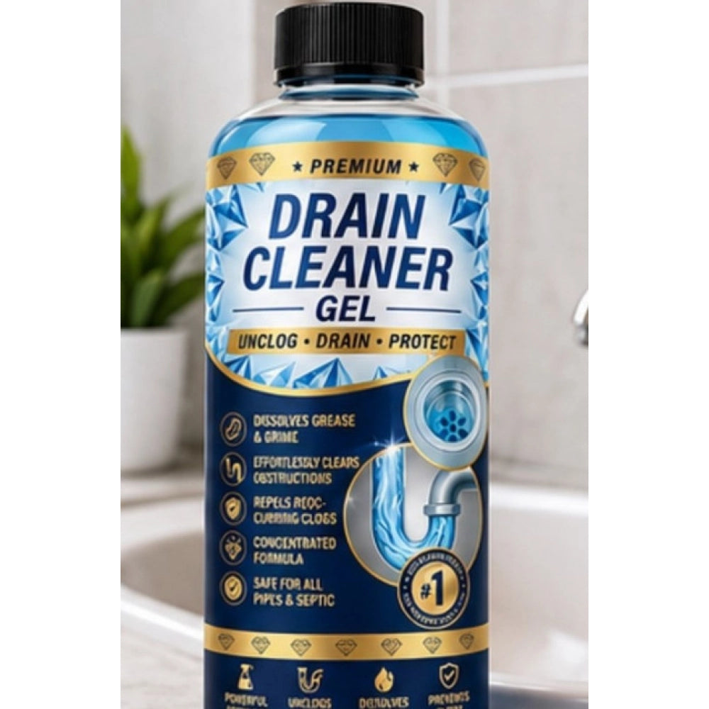 { "alt_text": "Blue drain cleaner gel bottles, 100 ML, pack of 2, liquid drain blockage remover for plumbing" }