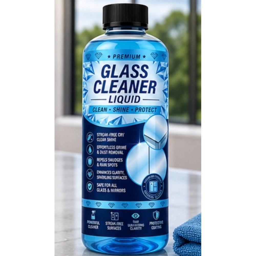 { "alt_text": "Clear glass cleaner liquid bottles, 100 ML, for streak-free glass cleaning, 2 bottles pack" }