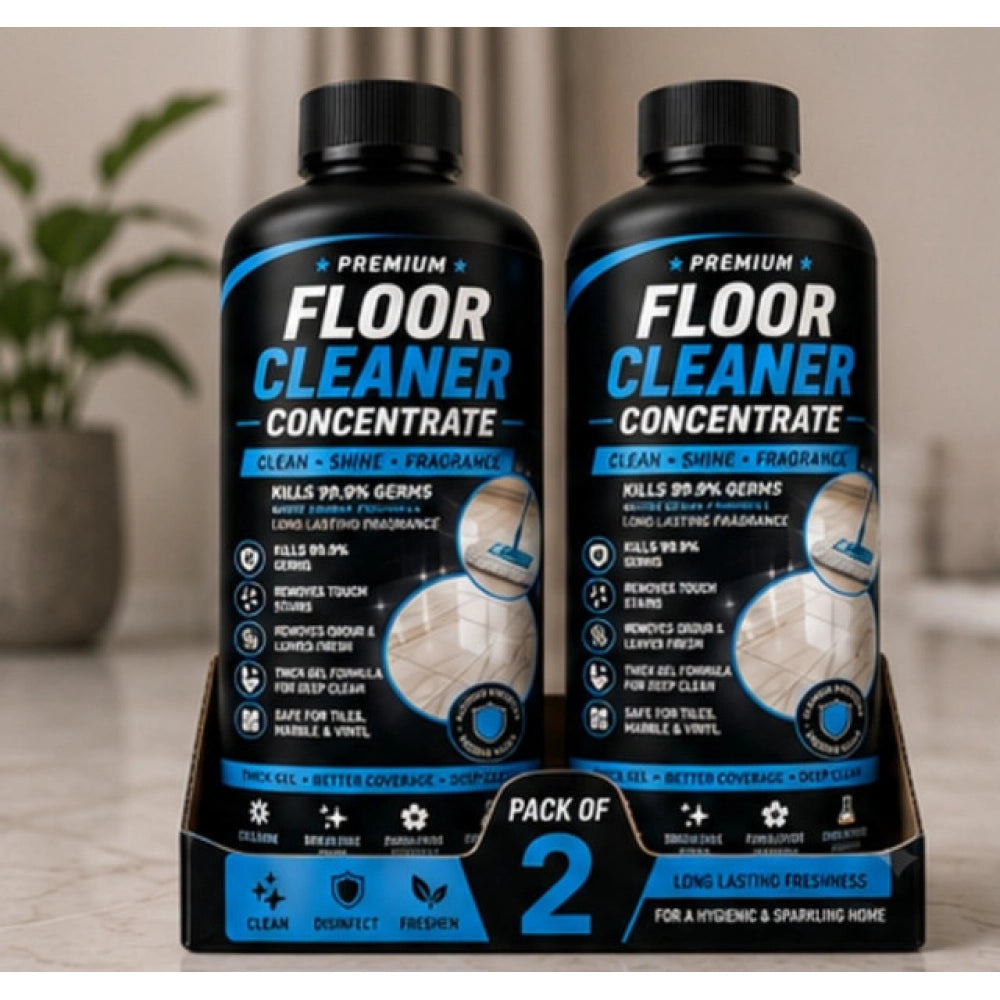 { "alt_text": "Clear liquid floor cleaner concentrate for effective floor cleaning, 100 ML bottle pack, fresh fruit fragrance" }