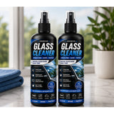 { "alt_text": "Clear glass cleaner liquid spray bottles, 100 ML, pack of 2, fresh fruit fragrance for cleaning glass surfaces" }