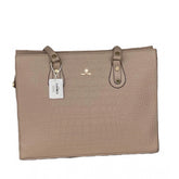 { "alt_text": "Beige polyurethane croco shoulder tote bag for women, stylish faux leather handbag, dual handle purse" }