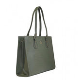 { "alt_text": "Green polyurethane croco shoulder tote bag for women, durable faux leather handbag, stylish daily carry" }