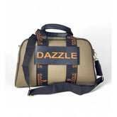 { "alt_text": "Olive green polyurethane textured duffle bag for women, adjustable strap, travel luggage" }