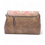 Women's Polyurethane Floral Embroidered Crossbody Sling Bag with Adjustable & Removable Strap (Brown)