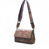 Women's Polyurethane Floral Embroidered Crossbody Sling Bag with Adjustable & Removable Strap (Brown)