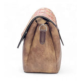 Women's Polyurethane Floral Embroidered Crossbody Sling Bag with Adjustable & Removable Strap (Brown)
