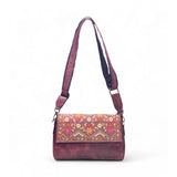 Women's Polyurethane Floral Embroidered Crossbody Sling Bag with Adjustable & Removable Strap (Red)