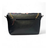 Women's Polyurethane Floral Embroidered Crossbody Sling Bag with Adjustable & Removable Strap (Black)