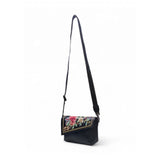 Women's Polyurethane Floral Embroidered Crossbody Sling Bag with Adjustable & Removable Strap (Black)