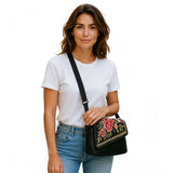 Women's Polyurethane Floral Embroidered Crossbody Sling Bag with Adjustable & Removable Strap (Coffee)