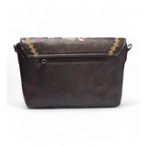 Women's Polyurethane Floral Embroidered Crossbody Sling Bag with Adjustable & Removable Strap (Coffee)