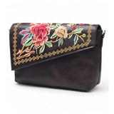 Women's Polyurethane Floral Embroidered Crossbody Sling Bag with Adjustable & Removable Strap (Coffee)
