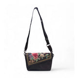 Women's Polyurethane Floral Embroidered Crossbody Sling Bag with Adjustable & Removable Strap (Coffee)