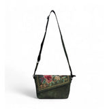 Women's Polyurethane Floral Embroidered Crossbody Sling Bag with Adjustable & Removable Strap (Green)