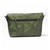 Women's Polyurethane Floral Embroidered Crossbody Sling Bag with Adjustable & Removable Strap (Green)