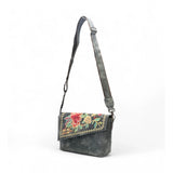 Women's Polyurethane Floral Embroidered Crossbody Sling Bag with Adjustable & Removable Strap (Grey)