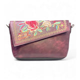 Women's Polyurethane Floral Embroidered Crossbody Sling Bag with Adjustable & Removable Strap (Red)