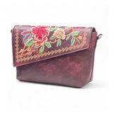 Women's Polyurethane Floral Embroidered Crossbody Sling Bag with Adjustable & Removable Strap (Red)