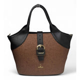 Women's Polyurethane Textured Two-Tone Tote Handbag with Adjustable & Removable Strap (Brown)