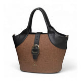 Women's Polyurethane Textured Two-Tone Tote Handbag with Adjustable & Removable Strap (Brown)