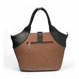 Women's Polyurethane Textured Two-Tone Tote Handbag with Adjustable & Removable Strap (Brown)