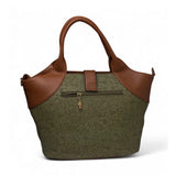 Women's Polyurethane Textured Two-Tone Tote Handbag with Adjustable & Removable Strap (Green)