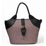 Women's Polyurethane Textured Two-Tone Tote Handbag with Adjustable & Removable Strap (Purple)