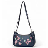 Women's Polyurethane Floral Embroidered Crossbody Sling Bag with Adjustable & Removable Strap (Black)