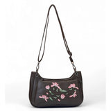 Women's Polyurethane Floral Embroidered Crossbody Sling Bag with Adjustable & Removable Strap (Dark Brown)