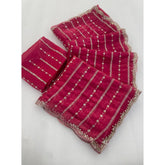 { "alt_text": "Pink embellished saree with unstitched blouse, 5.5mtr, Jimmy Choo ethnic wear, Indian occasion outfit" }