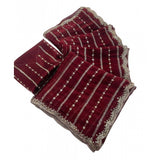Women's Jimmy Choo Embellished Saree With Unstitched Blouse 5.5Mtr�(Maroon)