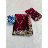 { "alt_text": "Wine embellished saree with unstitched blouse, 5.5mtr, Jimmy Choo ethnic wear, Indian occasion outfit" }