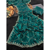 { "alt_text": "Bottle green embellished saree with unstitched blouse, 5.5mtr, Jimmy Choo ethnic wear for women" }