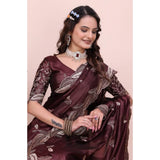 Women's Georgette Embroidered Saree With Unstitched Blouse 5.5Mtr�(Wine)